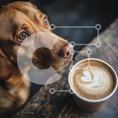 Intra Συλλεκτικό Ξύλινο Παζλ Plywood  4mm - Σκύλος που κοιτάζει περίεργα τον καφέ Σε Ξύλινο Κουτί - Διαστάσεις: 10x10 cm – 25 κομμάτια - Image 1