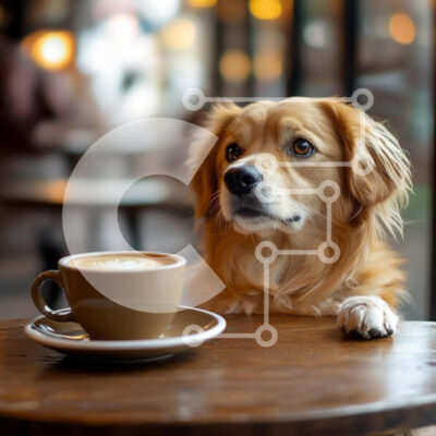 Intra Συλλεκτικό Ξύλινο Παζλ Plywood  4mm - Ένας χρυσός σκύλος σε ένα καφέ κοιτάζει τον καφέ Σε Ξύλινο Κουτί - Διαστάσεις: 10x10 cm – 25 κομμάτια - Image 1