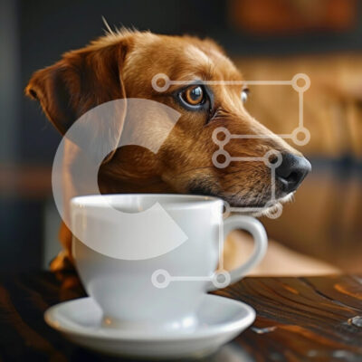 Intra Συλλεκτικό Ξύλινο Παζλ Plywood  4mm - Σκύλος που κοιτάζει το φλιτζάνι καφέ Σε Ξύλινο Κουτί - Διαστάσεις: 10x10 cm – 25 κομμάτια - Image 1