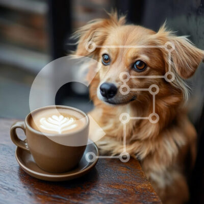 Intra Συλλεκτικό Ξύλινο Παζλ Plywood  4mm - Σκύλος και καφές σε ένα ζεστό καφέ Σε Ξύλινο Κουτί - Διαστάσεις: 10x10 cm – 25 κομμάτια - Image 1