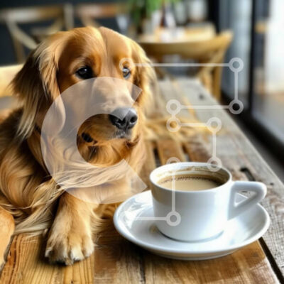 Intra Συλλεκτικό Ξύλινο Παζλ Plywood  4mm - Γκόλντεν Ριτρίβερ σε καφετέρια με φλιτζάνι καφέ Σε Ξύλινο Κουτί - Διαστάσεις: 10x10 cm – 25 κομμάτια - Image 1