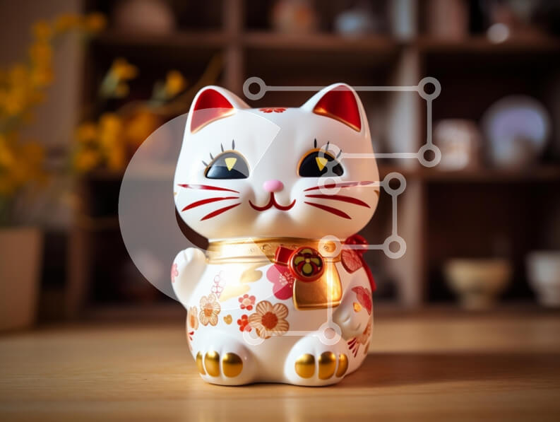 Intra Συλλεκτικό Ξύλινο Παζλ Plywood  4mm - Διακοσμητικό Maneki-neko Lucky Cat Σε Ξύλινο Κουτί - Διαστάσεις: 10x10 cm – 25 κομμάτια