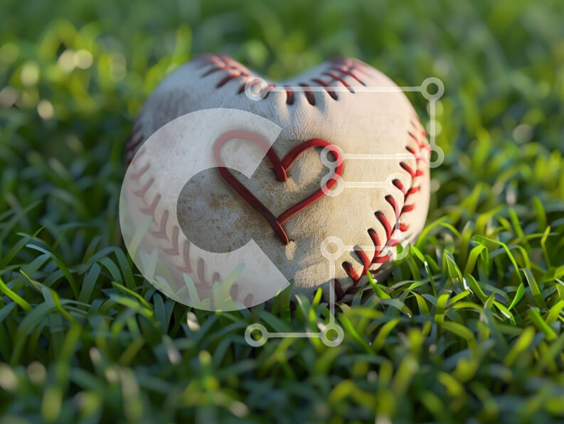 Intra Συλλεκτικό Ξύλινο Παζλ Plywood  4mm - Μπέιζμπολ σε σχήμα καρδιάς στο γρασίδι Σε Ξύλινο Κουτί - Διαστάσεις Puzzle: 10x10 cm – 25 κομμάτια