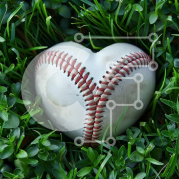 Intra Συλλεκτικό Ξύλινο Παζλ Plywood  4mm - Μπέιζμπολ σε σχήμα καρδιάς σε πράσινο γρασίδι Σε Ξύλινο Κουτί - Διαστάσεις Puzzle: 10x10 cm – 25 κομμάτια - Image 1