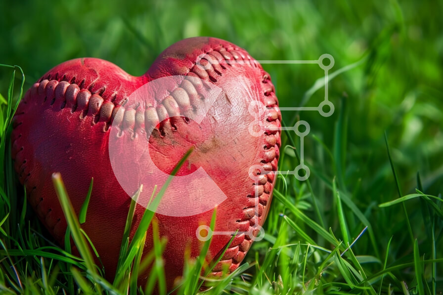 Intra Συλλεκτικό Ξύλινο Παζλ Plywood  4mm - Μπέιζμπολ σε σχήμα καρδιάς στο γρασίδι Σε Ξύλινο Κουτί - Διαστάσεις Puzzle: 10x10 cm – 25 κομμάτια