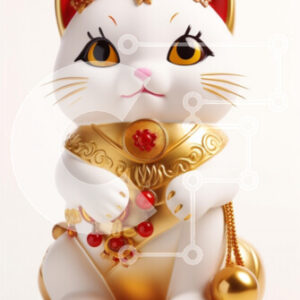 Intra Συλλεκτικό Ξύλινο Παζλ Plywood  4mm - Διακοσμητικό ειδώλιο γάτας με χρυσές και κόκκινες λεπτομέρειες Σε Ξύλινο Κουτί - Διαστάσεις: 10x10 cm – 25 κομμάτια