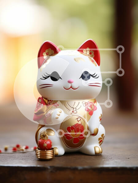 Intra Συλλεκτικό Ξύλινο Παζλ Plywood  4mm - Διακοσμητικό ειδώλιο γάτας Maneki-neko Σε Ξύλινο Κουτί - Διαστάσεις: 10x10 cm – 25 κομμάτια