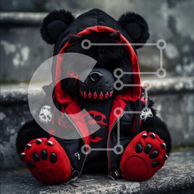 Intra Συλλεκτικό Ξύλινο Παζλ Plywood  4mm - Στυλιζαρισμένη μαύρη και κόκκινη βελούδινη αρκούδα Σε Ξύλινο Κουτί - Διαστάσεις: 10x10 cm – 25 κομμάτια - Image 1