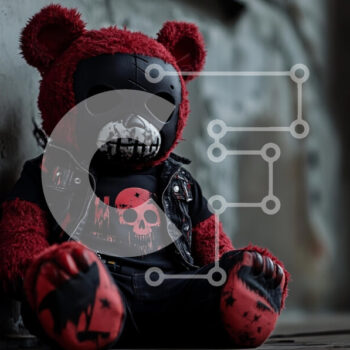 Intra Συλλεκτικό Ξύλινο Παζλ Plywood  4mm - Στυλιζέ βελούδινο παιχνίδι Red Bear με Punk Rock Αισθητική Σε Ξύλινο Κουτί - Διαστάσεις Puzzle: 10x10 cm – 25 κομμάτια - Image 1