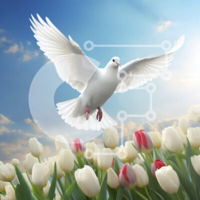 Intra Συλλεκτικό Ξύλινο Παζλ Plywood  4mm - Λευκό Περιστέρι που πετά πάνω από τις τουλίπες Σε Ξύλινο Κουτί - Διαστάσεις: 10x10 cm – 25 κομμάτια - Image 1