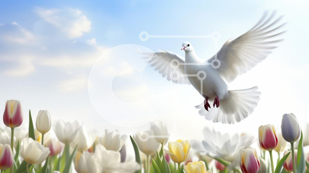 Intra Συλλεκτικό Ξύλινο Παζλ Plywood  4mm - Περιστέρι που πετά πάνω από ένα χωράφι με τουλίπες Σε Ξύλινο Κουτί - Διαστάσεις: 10x10 cm – 25 κομμάτια