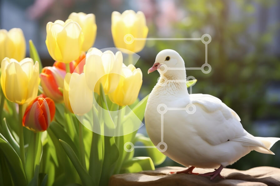 Intra Συλλεκτικό Ξύλινο Παζλ Plywood  4mm - Λευκό Περιστέρι ανάμεσα στις ζωντανές τουλίπες Σε Ξύλινο Κουτί - Διαστάσεις: 10x10 cm – 25 κομμάτια