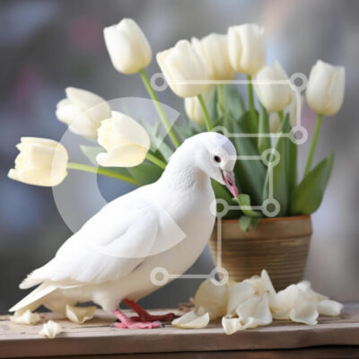 Intra Συλλεκτικό Ξύλινο Παζλ Plywood  4mm - Λευκό Περιστέρι με Λευκές τουλίπες Σε Ξύλινο Κουτί - Διαστάσεις: 10x10 cm – 25 κομμάτια - Image 1