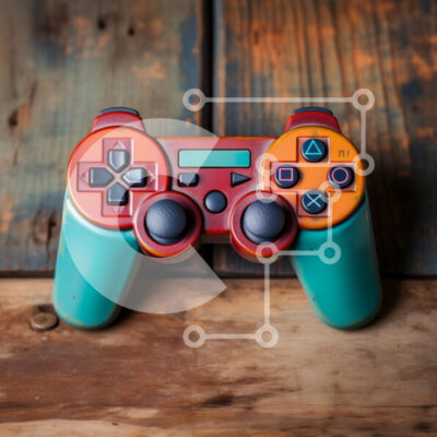 Intra Συλλεκτικό Ξύλινο Παζλ Plywood 4mm - Πολύχρωμο χειριστήριο βιντεοπαιχνιδιών σε ρουστίκ ξύλο Σε Ξύλινο Κουτί - Διαστάσεις Puzzle: 10x10 cm – 25 κομμάτια - Image 1