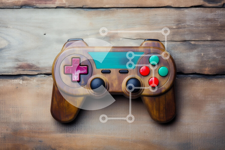 Intra Συλλεκτικό Ξύλινο Παζλ Plywood  4mm - Ξύλινο χειριστήριο βιντεοπαιχνιδιών σε ξύλινη επιφάνεια Σε Ξύλινο Κουτί - Διαστάσεις Puzzle: 10x10 cm – 25 κομμάτια