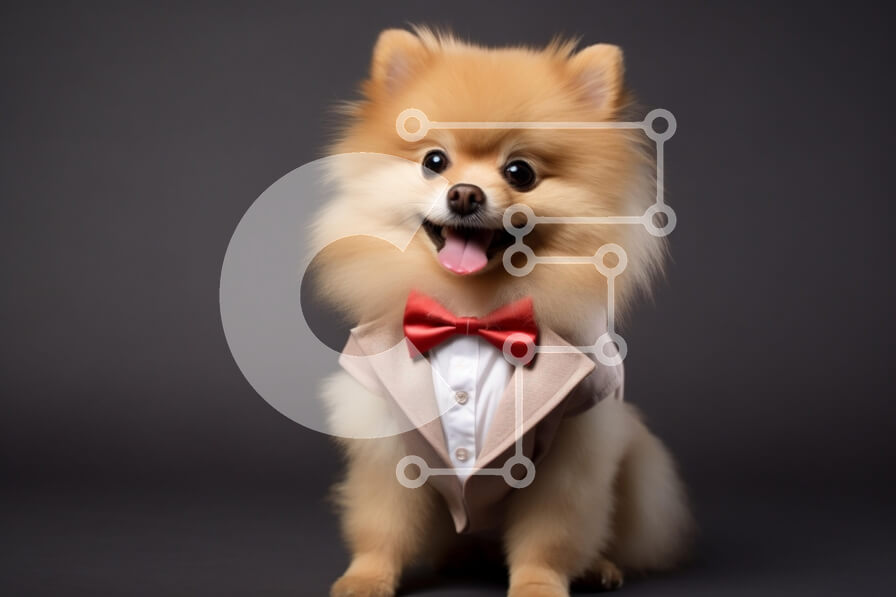 Intra Συλλεκτικό Ξύλινο Παζλ Plywood  4mm - Σκύλος Pomeranian με κοστούμι με κόκκινο παπιγιόν Σε Ξύλινο Κουτί - Διαστάσεις: 10x10 cm – 25 κομμάτια