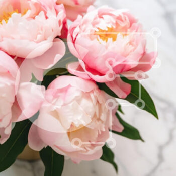 Intra Συλλεκτικό Ξύλινο Παζλ Plywood  4mm - Μπουκέτο με ροζ παιώνιες σε μαρμάρινη επιφάνεια Σε Ξύλινο Κουτί - Διαστάσεις Puzzle: 10x10 cm – 25 κομμάτια - Image 1