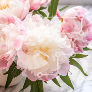 Intra Συλλεκτικό Ξύλινο Παζλ Plywood  4mm - Μπουκέτο με παιώνιες σε μαρμάρινη επιφάνεια Σε Ξύλινο Κουτί - Διαστάσεις Puzzle: 10x10 cm – 25 κομμάτια