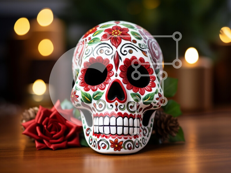 Intra Συλλεκτικό Ξύλινο Παζλ Plywood  4mm - Διακοσμητικό Sugar Skull για την Ημέρα των Νεκρών Σε Ξύλινο Κουτί - Διαστάσεις: 10x10 cm – 25 κομμάτια - Image 1
