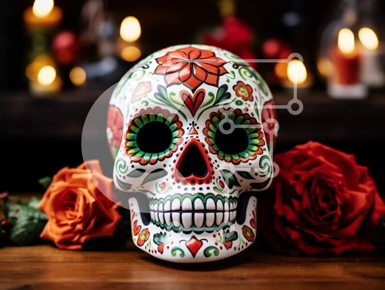 Intra Συλλεκτικό Ξύλινο Παζλ Plywood  4mm - Διακοσμητικό Sugar Skull για την Ημέρα των Νεκρών Σε Ξύλινο Κουτί - Διαστάσεις: 10x10 cm – 25 κομμάτια