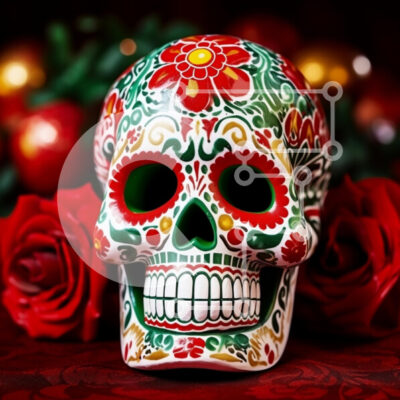 Intra Συλλεκτικό Ξύλινο Παζλ Plywood  4mm - Διακοσμητικό Sugar Skull για την Ημέρα των Νεκρών Σε Ξύλινο Κουτί - Διαστάσεις: 10x10 cm – 25 κομμάτια - Image 1