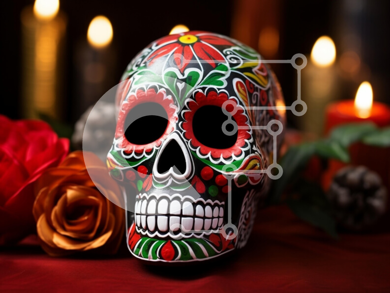 Intra Συλλεκτικό Ξύλινο Παζλ Plywood  4mm - Διακοσμητικό κρανίο για την Ημέρα των Νεκρών Σε Ξύλινο Κουτί - Διαστάσεις: 10x10 cm – 25 κομμάτια