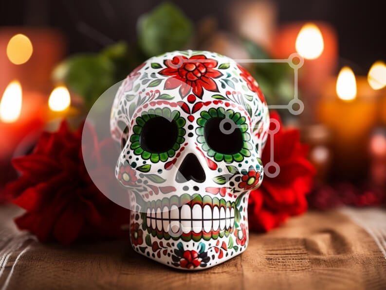 Intra Συλλεκτικό Ξύλινο Παζλ Plywood  4mm - Διακοσμητικό Sugar Skull για την Ημέρα των Νεκρών Σε Ξύλινο Κουτί - Διαστάσεις: 10x10 cm – 25 κομμάτια - Image 1