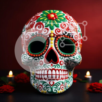 Intra Συλλεκτικό Ξύλινο Παζλ Plywood  4mm - Πολύχρωμο Sugar Skull για την Ημέρα των Νεκρών Σε Ξύλινο Κουτί - Διαστάσεις: 10x10 cm – 25 κομμάτια - Image 1