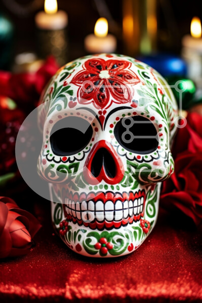 Intra Συλλεκτικό Ξύλινο Παζλ Plywood  4mm - Πολύχρωμο Sugar Skull για τον εορτασμό της Ημέρας των Νεκρών Σε Ξύλινο Κουτί - Διαστάσεις: 10x10 cm – 25 κομμάτια