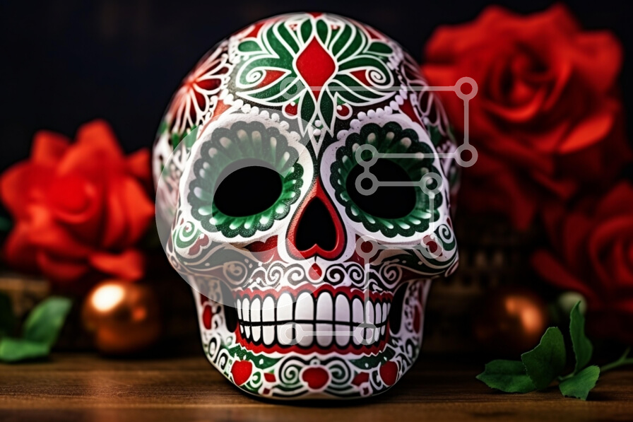 Intra Συλλεκτικό Ξύλινο Παζλ Plywood  4mm - Πολύχρωμο Sugar Skull για την Ημέρα των Νεκρών Σε Ξύλινο Κουτί - Διαστάσεις: 10x10 cm – 25 κομμάτια - Image 1