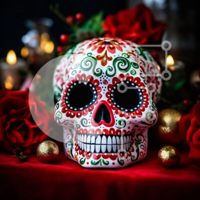 Intra Συλλεκτικό Ξύλινο Παζλ Plywood  4mm - Διακοσμητικό Sugar Skull για την Ημέρα των Νεκρών Σε Ξύλινο Κουτί - Διαστάσεις: 10x10 cm – 25 κομμάτια - Image 1