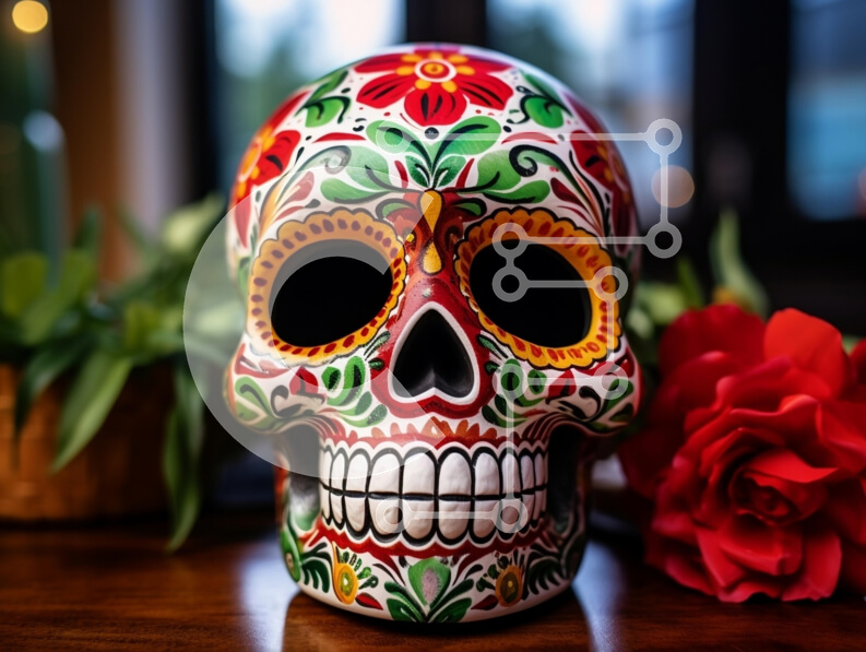 Intra Συλλεκτικό Ξύλινο Παζλ Plywood  4mm - Ζαχαροκρανίο με ζωηρά διακόσμηση με τριαντάφυλλο Σε Ξύλινο Κουτί - Διαστάσεις: 10x10 cm – 25 κομμάτια