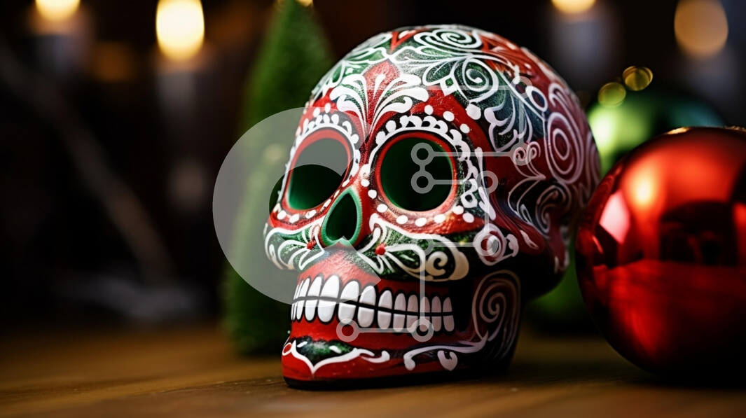 Intra Συλλεκτικό Ξύλινο Παζλ Plywood  4mm - Διακοσμητικό κρανίο για την ημέρα των νεκρών με εορταστικά στολίδια Σε Ξύλινο Κουτί - Διαστάσεις: 10x10 cm – 25 κομμάτια