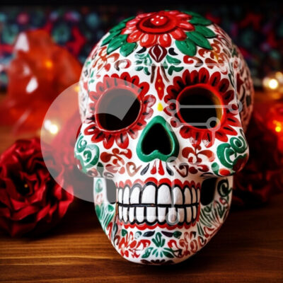 Intra Συλλεκτικό Ξύλινο Παζλ Plywood  4mm - Πολύχρωμο Sugar Skull για την Ημέρα των Νεκρών Σε Ξύλινο Κουτί - Διαστάσεις: 10x10 cm – 25 κομμάτια - Image 1