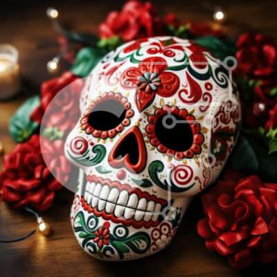 Intra Συλλεκτικό Ξύλινο Παζλ Plywood  4mm - Διακοσμημένο Sugar Skull για την Ημέρα των Νεκρών Σε Ξύλινο Κουτί - Διαστάσεις: 10x10 cm – 25 κομμάτια - Image 1