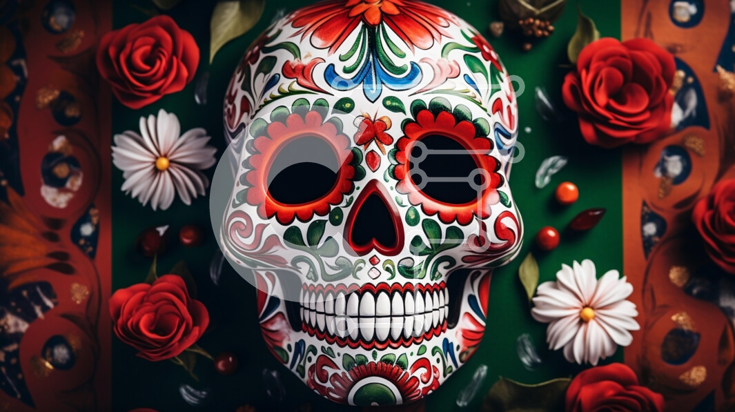 Intra Συλλεκτικό Ξύλινο Παζλ Plywood  4mm - Πολύχρωμο Sugar Skull για την Ημέρα των Νεκρών Σε Ξύλινο Κουτί - Διαστάσεις: 10x10 cm – 25 κομμάτια