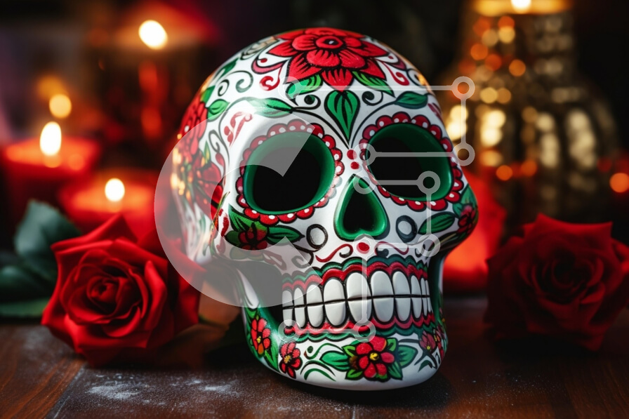 Intra Συλλεκτικό Ξύλινο Παζλ Plywood 4mm - Διακοσμητικό Sugar Skull για την Ημέρα των Νεκρών Σε Ξύλινο Κουτί - Διαστάσεις: 10x10 cm – 25 κομμάτια - Image 1