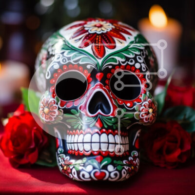 Intra Συλλεκτικό Ξύλινο Παζλ Plywood 4mm - Πολύχρωμο Sugar Skull για την Ημέρα των Νεκρών Σε Ξύλινο Κουτί - Διαστάσεις: 10x10 cm – 25 κομμάτια - Image 1