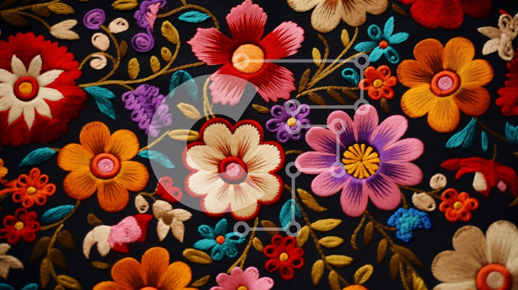 Intra Συλλεκτικό Ξύλινο Παζλ Plywood  4mm - Ζωντανό σχέδιο κεντήματος με λουλούδια Σε Ξύλινο Κουτί - Διαστάσεις Puzzle: 10x10 cm – 25 κομμάτια