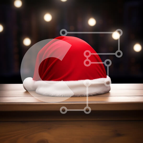 Intra Συλλεκτικό Ξύλινο Παζλ Plywood  4mm - Καπέλο Άγιου Βασίλη σε ξύλινο τραπέζι με ζεστά φώτα φόντου Σε Ξύλινο Κουτί - Διαστάσεις: 10x10 cm – 25 κομμάτια