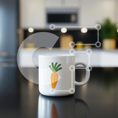 Intra Συλλεκτικό Ξύλινο Παζλ Plywood  4mm - Λευκή κούπα με σχέδιο καρότου στη μοντέρνα κουζίνα Σε Ξύλινο Κουτί - Διαστάσεις Puzzle: 10x10 cm – 25 κομμάτια - Image 1