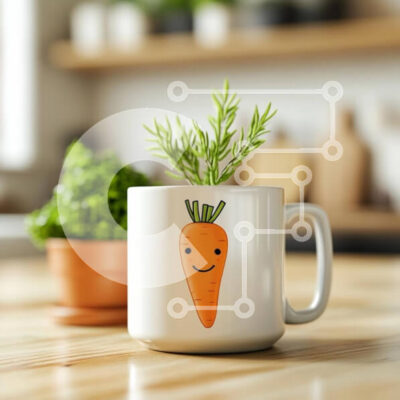 Intra Συλλεκτικό Ξύλινο Παζλ Plywood  4mm - Χαριτωμένη κούπα με καρότο εικονογράφηση και πράσινα φυτά Σε Ξύλινο Κουτί - Διαστάσεις: 10x10 cm – 25 κομμάτια - Image 1