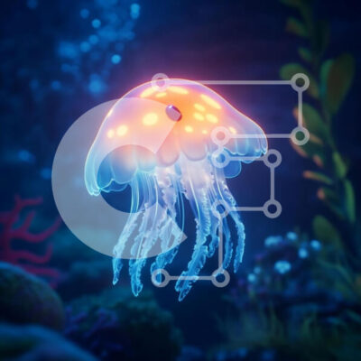 Intra Συλλεκτικό Ξύλινο Παζλ Plywood  4mm - Λαμπερή μέδουσα στην υποβρύχια σκηνή Σε Ξύλινο Κουτί - Διαστάσεις: 10x10 cm – 25 κομμάτια - Image 1