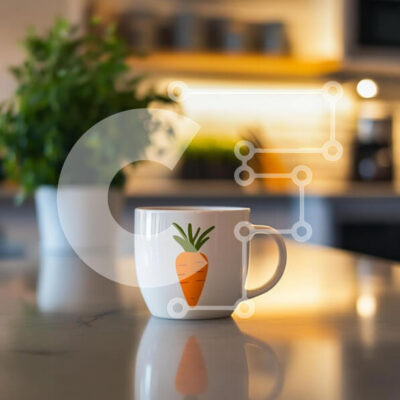 Intra Συλλεκτικό Ξύλινο Παζλ Plywood  4mm - Χαριτωμένη κούπα καρότου σε μια ζεστή κουζίνα Σε Ξύλινο Κουτί - Διαστάσεις: 10x10 cm – 25 κομμάτια - Image 1