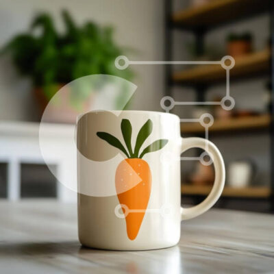 Intra Συλλεκτικό Ξύλινο Παζλ Plywood  4mm - Στυλιζαρισμένη κούπα καρότου σε ξύλινο τραπέζι Σε Ξύλινο Κουτί - Διαστάσεις: 10x10 cm – 25 κομμάτια - Image 1