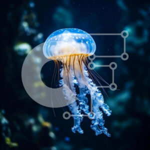 Intra Συλλεκτικό Ξύλινο Παζλ Plywood  4mm - Χαριτωμένη μέδουσα που κολυμπά στον ωκεανό Σε Ξύλινο Κουτί - Διαστάσεις: 10x10 cm – 25 κομμάτια