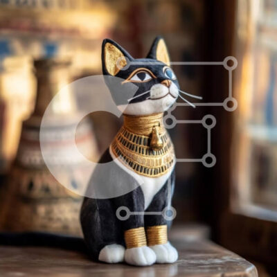 Intra Συλλεκτικό Ξύλινο Παζλ Plywood  4mm - Ειδώλιο γάτας αιγυπτιακού στυλ Σε Ξύλινο Κουτί - Διαστάσεις: 10x10 cm – 25 κομμάτια - Image 1