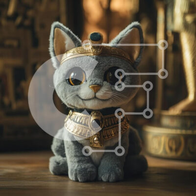 Intra Συλλεκτικό Ξύλινο Παζλ Plywood  4mm - Λούτρινο παιχνίδι γάτας σε αρχαίο αιγυπτιακό στιλ Σε Ξύλινο Κουτί - Διαστάσεις: 10x10 cm – 25 κομμάτια - Image 1