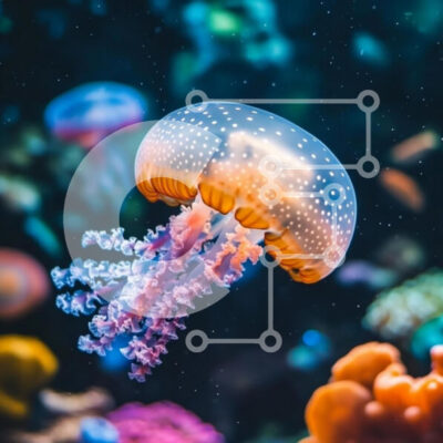 Intra Συλλεκτικό Ξύλινο Παζλ Plywood  4mm - Μέδουσες που κολυμπούν στον πολύχρωμο κοραλλιογενή ύφαλο Σε Ξύλινο Κουτί - Διαστάσεις: 10x10 cm – 25 κομμάτια - Image 1