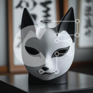 Intra Συλλεκτικό Ξύλινο Παζλ Plywood  4mm - Καλλιτεχνική μάσκα γάτας στο τραπέζι με φόντο καλλιγραφίας Σε Ξύλινο Κουτί - Διαστάσεις Puzzle: 10x10 cm – 25 κομμάτια